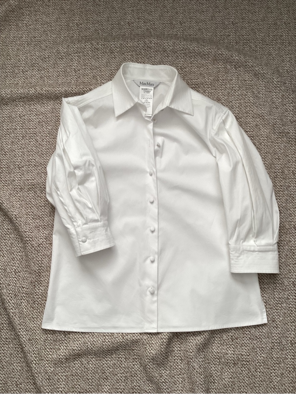 MaxMara White Blouse with Puff Sleeves, Size 4